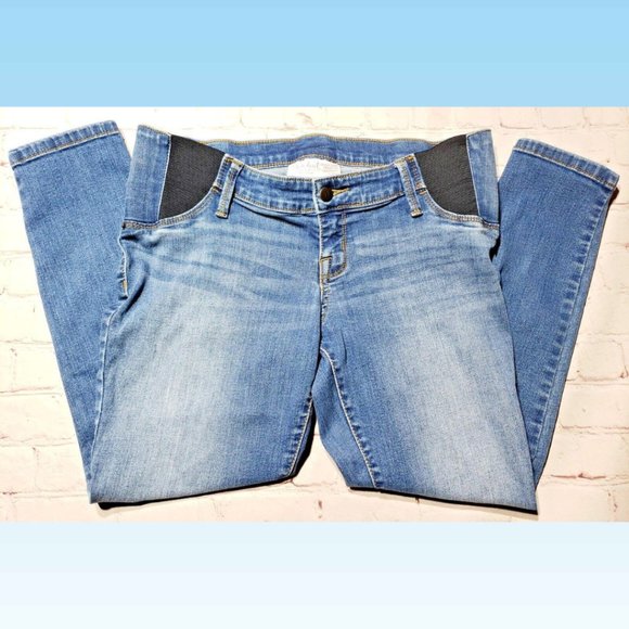 Isabel Maternity Skinny Crop Stretch Blue Jeans Size 6 Under Belly Side Panel - Picture 5 of 7
